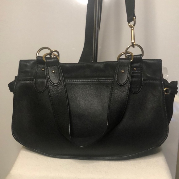 SEE BY CHLOE “COLLINS” Black Leather Saddlebag. Gold studs & leather tassels. - Picture 12 of 15